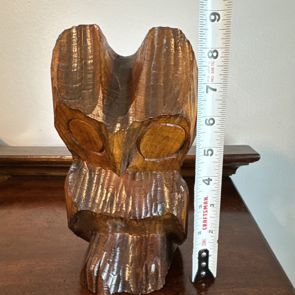 8.5" Carved Wooden Owl Primitive Handmade Wood Owl Barn Owl Vintage - Picture 9 of 11